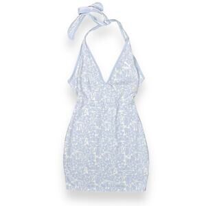 Puma Womens XL Dress Blue Floral Halter Pastel Summer Resort Mini Tropical Beach